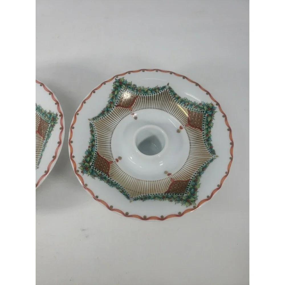 Royal Copenhagen Vintage Christmas Joy Candle Holders 501 Holly & Gold Design